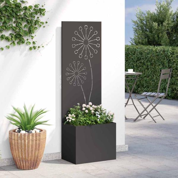 Blumentopf mit dekorativem Paneel Schwarz 50 x 140 cm