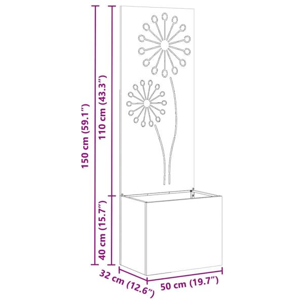 Blumentopf mit dekorativem Paneel Rostig 50 x 140 cm