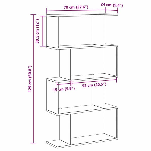 Bücherregal Schwarze Eiche 70 x 24 x 129 cm Holzwerkstoff