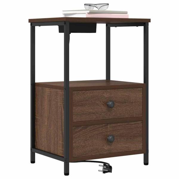 ARDEBO.de - Nachttisch mit Ladestation 2 pcs Braune Eiche Holzwerkstoff