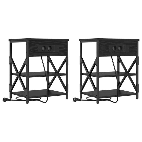 Nachttisch mit Ladestation 2 pcs Schwarze Eiche Holzwerkstoff