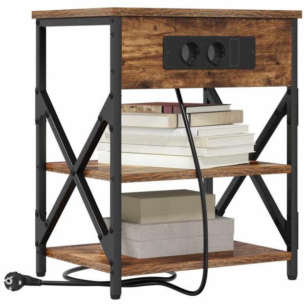 Nachttisch mit Ladestation mit Regal Räuchereiche Holzwerkstoff