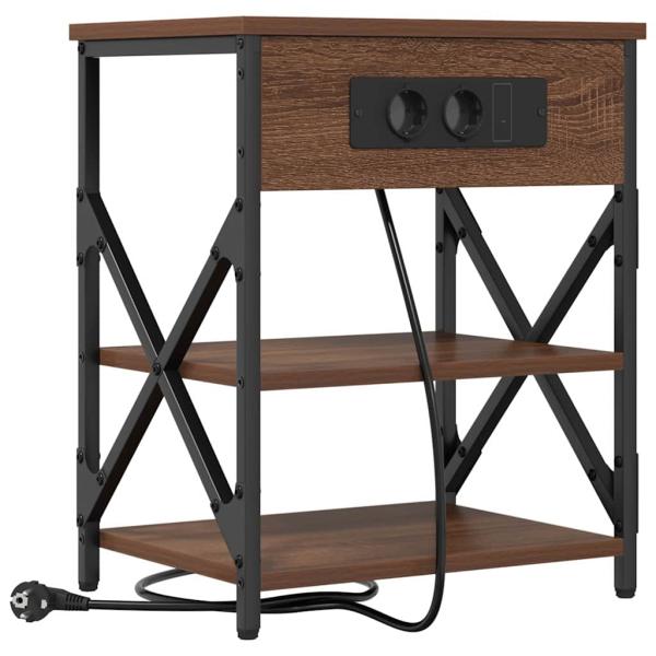Nachttisch mit Ladestation mit Regal Braune Eiche Holzwerkstoff
