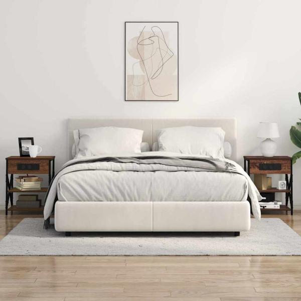 Nachttisch mit Ladestation mit Regal Braune Eiche Holzwerkstoff