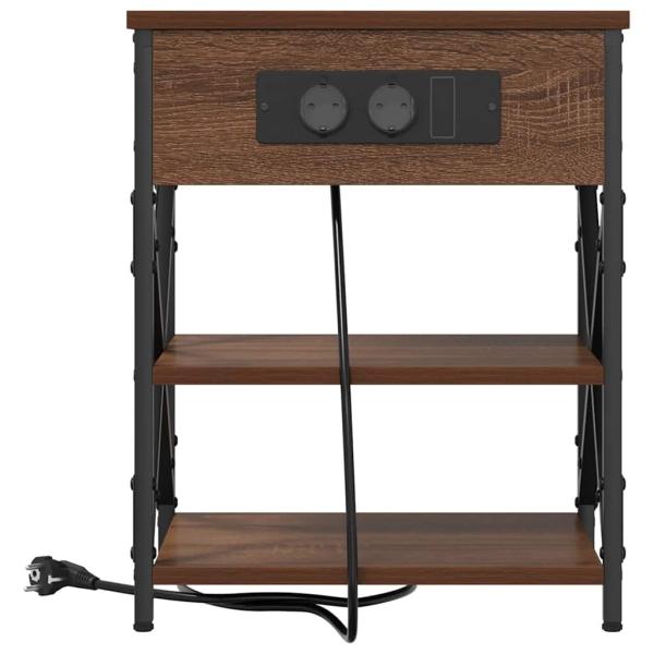 Nachttisch mit Ladestation mit Regal Braune Eiche Holzwerkstoff