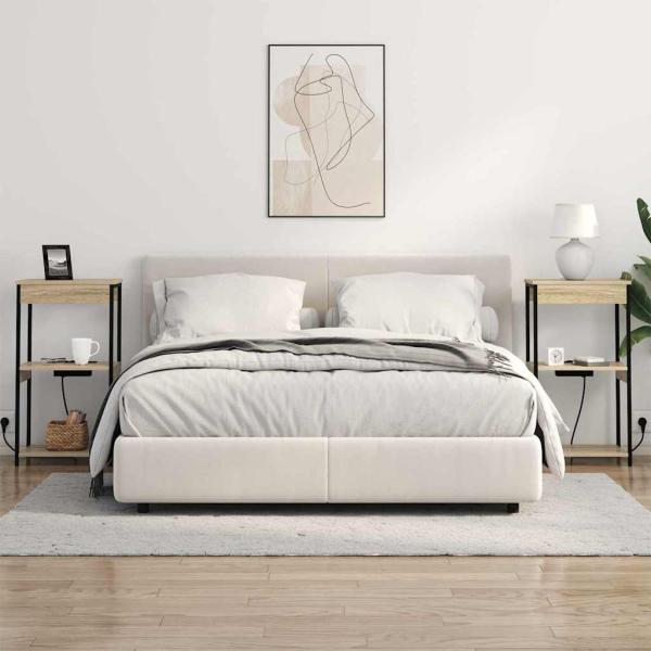 Nachttisch mit Ladestation mit Regal Sonoma Eiche Holzwerkstoff