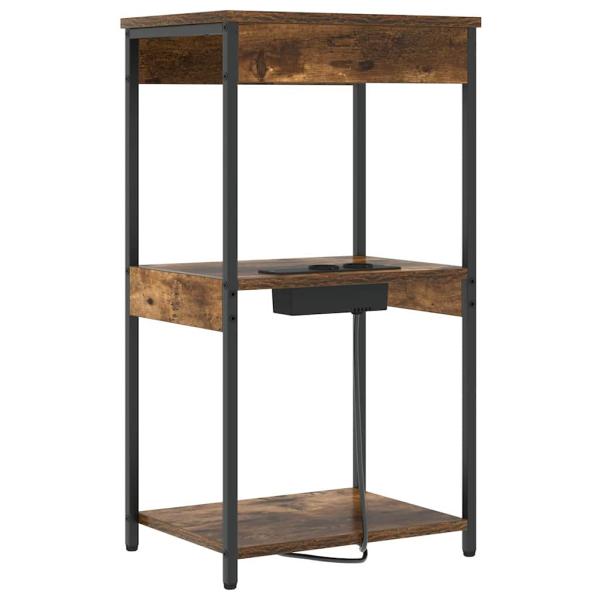 Nachttisch mit Ladestation mit Regal Räuchereiche Holzwerkstoff