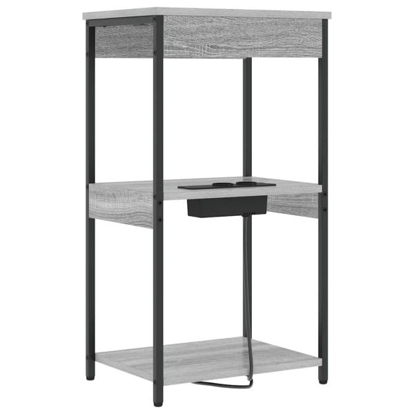 Nachttisch mit Ladestation mit Regal Grau Sonoma Holzwerkstoff