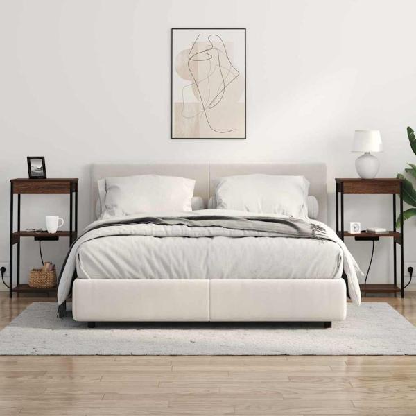 Nachttisch mit Ladestation mit Regal Braune Eiche Holzwerkstoff