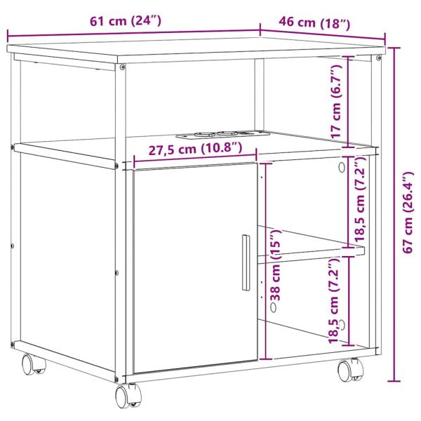 Büroschrank mit Rad Räuchereiche 60 x 46 x 67 cm Holzwerkstoff