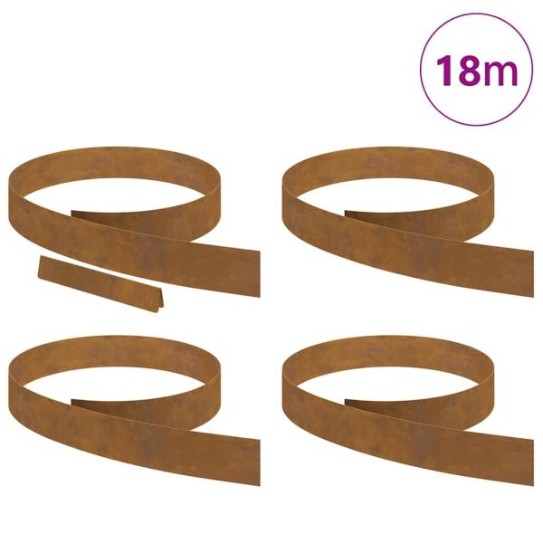 Rasenrand 4 pcs Rostig 450 x 10 cm Witterungsbeständiger Stahl