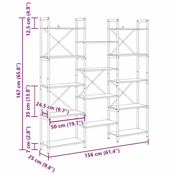 Regal Schwarze Eiche 156 x 25 x 167.5 cm Holzwerkstoff