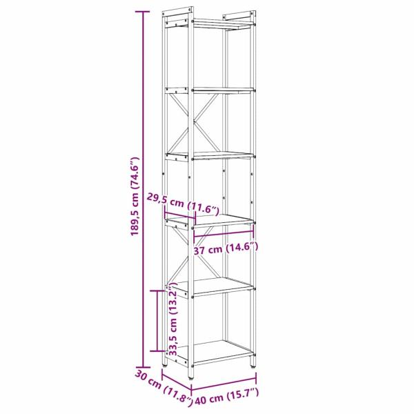 Bücherregal Eiche handwerklich 40 x 30 x 188 cm Holzwerkstoff