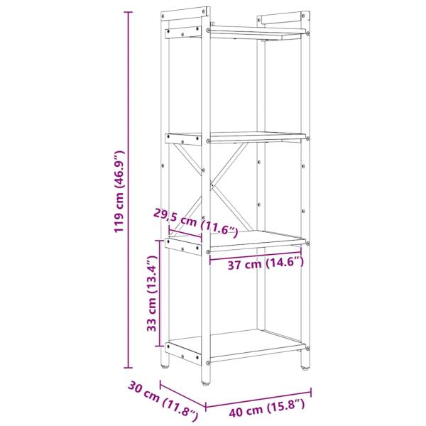 Bücherregal Grau Sonoma 40 x 30 x 118 cm Holz und Stahl