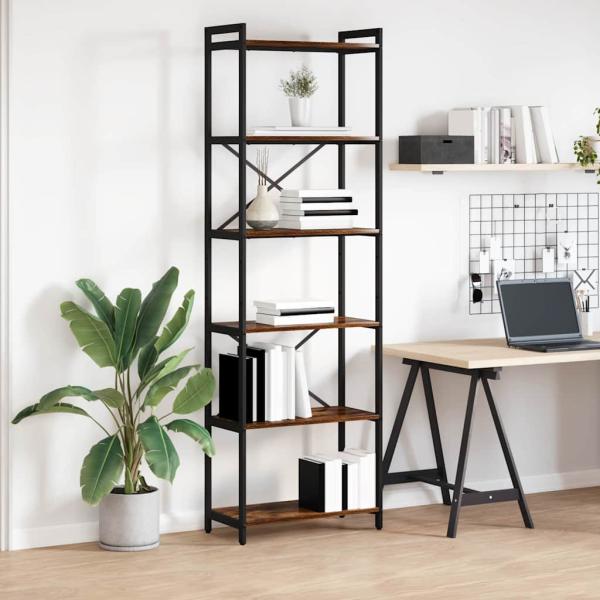 ARDEBO.de - Bücherregal Räuchereiche 60 x 30 x 188 cm MDF und Stahl