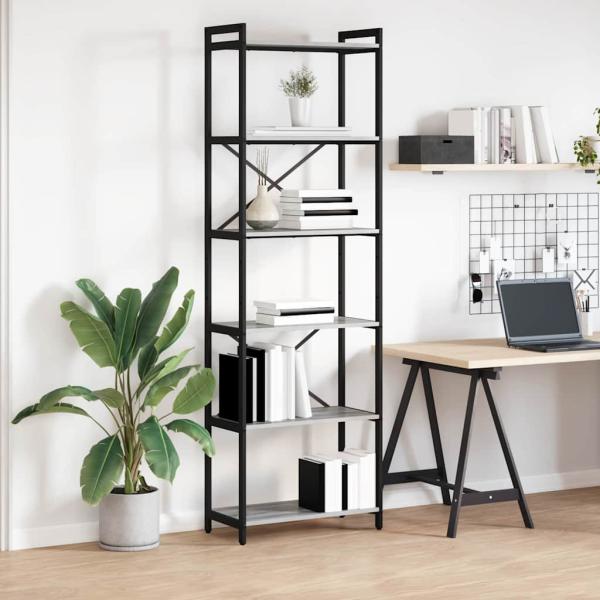 ARDEBO.de - Bücherregal Grau Sonoma 60 x 30 x 188 cm Holz und Stahl