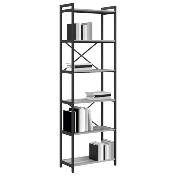 Bücherregal Grau Sonoma 60 x 30 x 188 cm Holz und Stahl