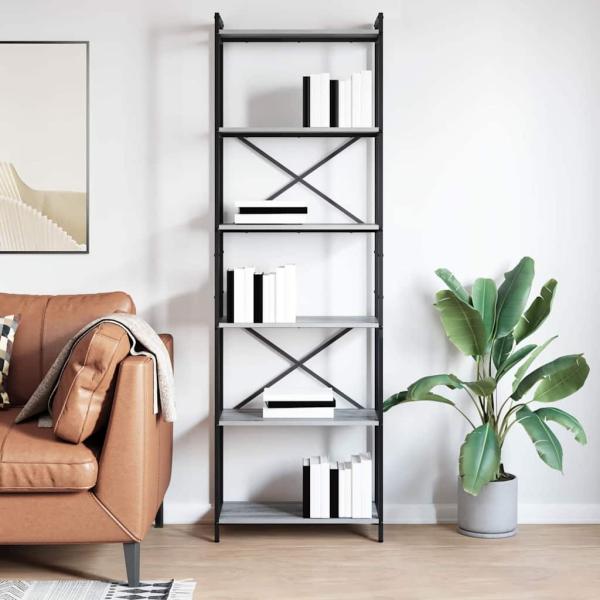Bücherregal Grau Sonoma 60 x 30 x 188 cm Holz und Stahl