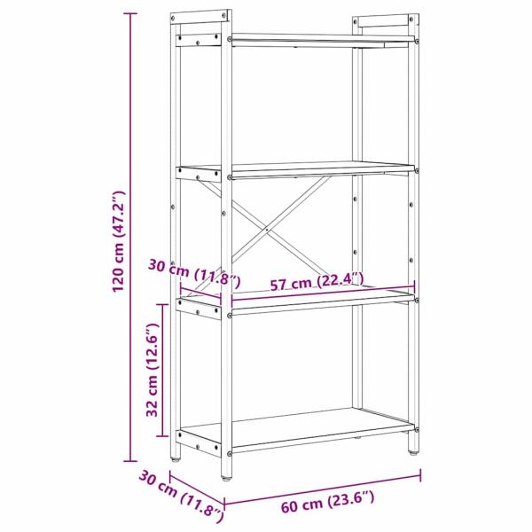 Bücherregal Eiche handwerklich 60 x 30 x 118 cm Holz und Stahl