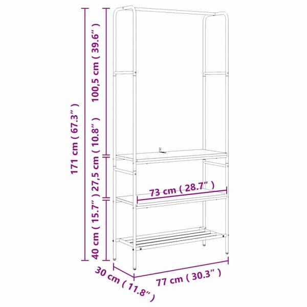 Kleiderständer mit Regalen Räuchereiche 77 x 30 x 171 cm