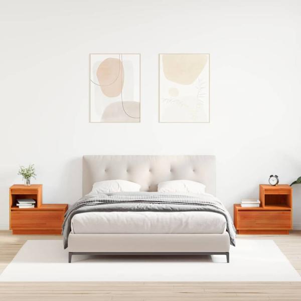ARDEBO.de - Nachttisch 2 pcs Wachsbraun 60 x 34 x 51 cm Kiefer Massivholz