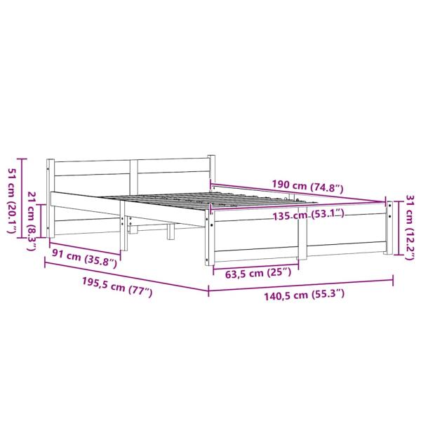 Bettgestell Wachsbraun 135 x 190 cm Massivholz Kiefer