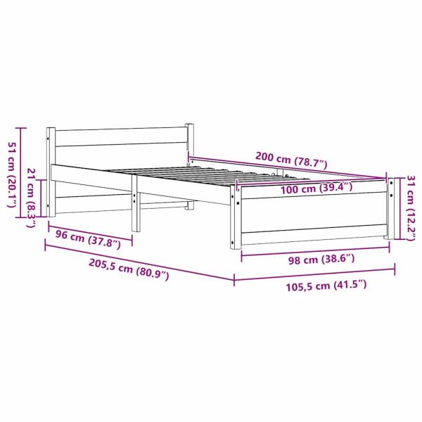 Bettgestell Wachsbraun 100 x 200 cm Massivholz Kiefer