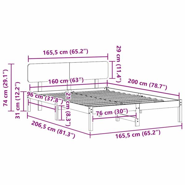 Bettgestell mit Kopfteil Wachsbraun 206,5 x 165,5 x 74 cm