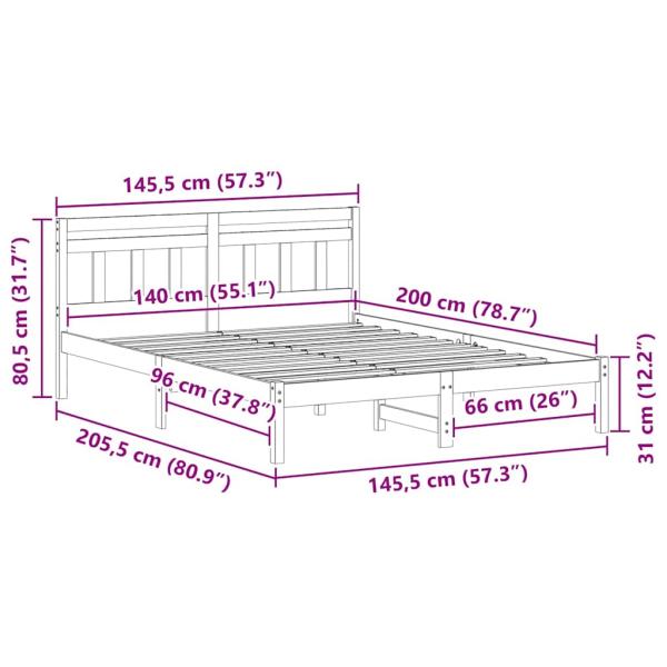 Bettgestell mit Kopfteil Braun 140 x 200 cm Kiefernholz
