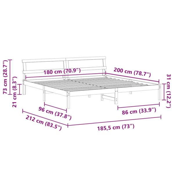 Bettgestell Braun 180 x 200 cm Massivkiefer
