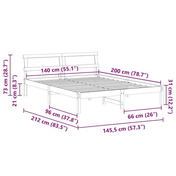 Bettgestell Wachsbraun 140 x 200 cm Kiefernholz