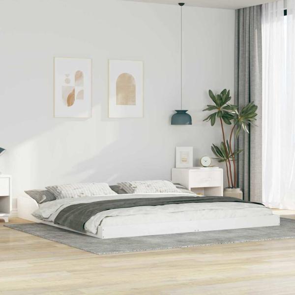 ARDEBO.de - Bettgestell Weiß 200 x 200 cm Kiefernholz