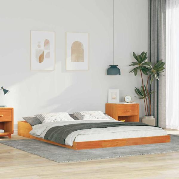ARDEBO.de - Bettgestell Wachsbraun 160 x 210 cm Massivholz Kiefer