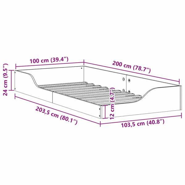 Bodenbettgestell Wachsbraun 100 x 200 cm Massivkiefer