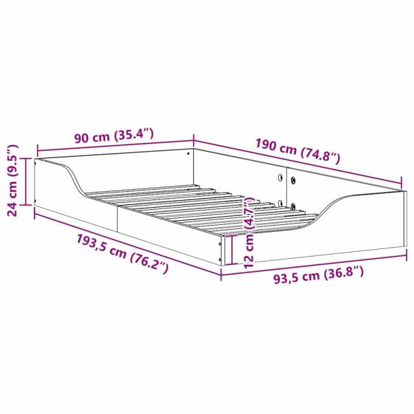Bodenbettgestell Wachsbraun 90 x 190 cm Massivkiefer