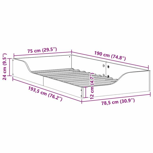 Bodenbettgestell Wachsbraun 75 x 190 cm Massivkiefer