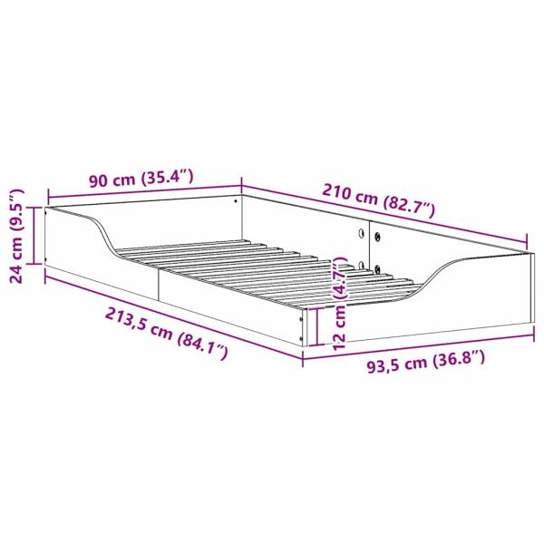 Bodenbettgestell Wachsbraun 90 x 210 cm Massivkiefer
