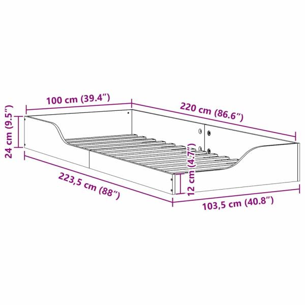 Bodenbettgestell Wachsbraun 100 x 220 cm Massivkiefer