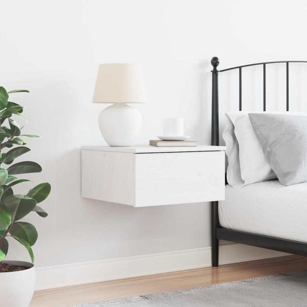 Wandmontierter Nachttisch Weiß 37 x 35 x 18,5 cm Massivkiefer