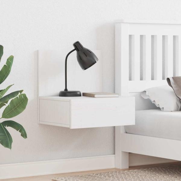 ARDEBO.de - Wandmontierter Nachttisch Weiß 42 x 32.5 x 40 cm Massivkiefer