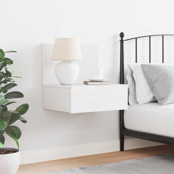 Wandmontierter Nachttisch Weiß 42 x 32.5 x 40 cm Massivkiefer