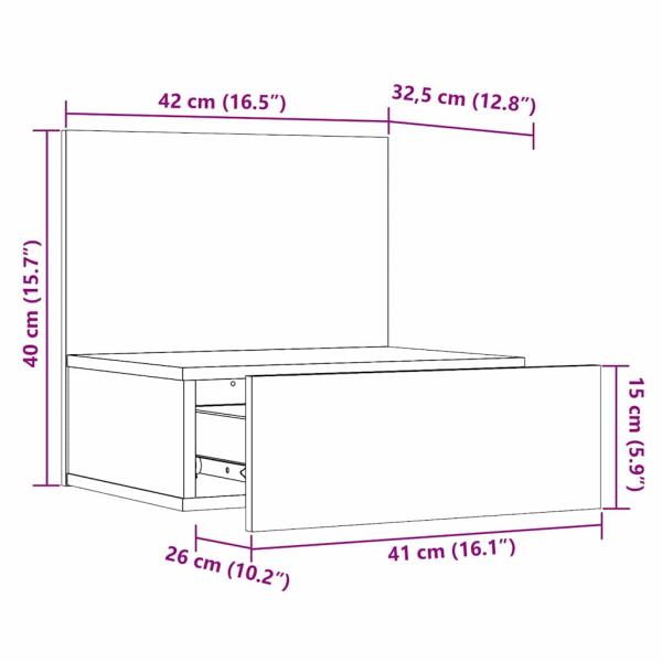 Wandmontierter Nachttisch Wachsbraun 42 x 32.5 x 40 cm