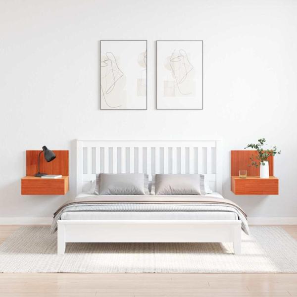 Wandmontierter Nachttisch 2 pcs Wachsbraun 42 x 32.5 x 40 cm