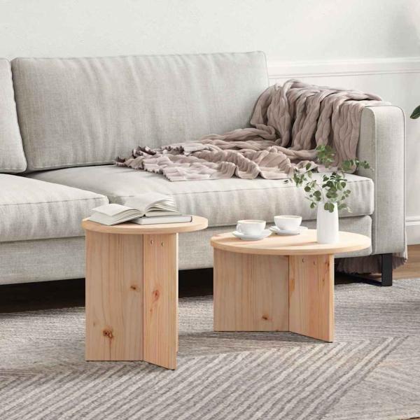 ARDEBO.de - Kaffeetisch Set 2 pcs Natur 49 x 49 x 28 cm Massivkiefer