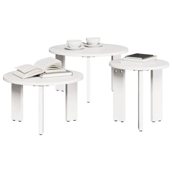 Kaffeetisch Set 3 pcs Weiß 47,5 x 47,5 x 27 cm Massivkiefer