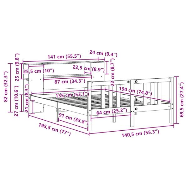 Massivholzbett mit Regal ohne Matratze 135x190 cm Kiefernholz