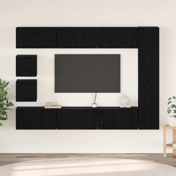 ARDEBO.de - TV-Schrank-Set mit Regal Wandmontiert Sonstiges mit Speicher 10 pcs Schwarze Eiche Holzwerkstoff