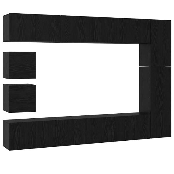 TV-Schrank-Set mit Regal Wandmontiert Sonstiges mit Speicher 10 pcs Schwarze Eiche Holzwerkstoff