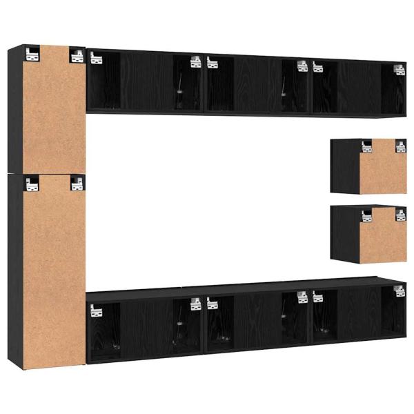 TV-Schrank-Set mit Regal Wandmontiert Sonstiges mit Speicher 10 pcs Schwarze Eiche Holzwerkstoff