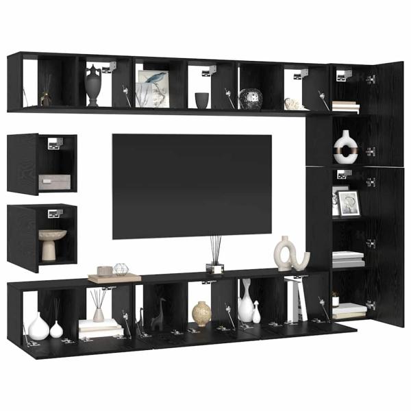 TV-Schrank-Set mit Regal Wandmontiert Sonstiges mit Speicher 10 pcs Schwarze Eiche Holzwerkstoff